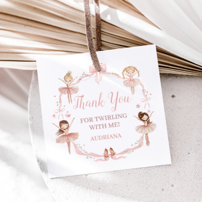 Rosa Coquette Ballerina Födelsedagsfest Square Gåvor Etiketter (Pink Ballerina Birthday Party Square Favor Tags)