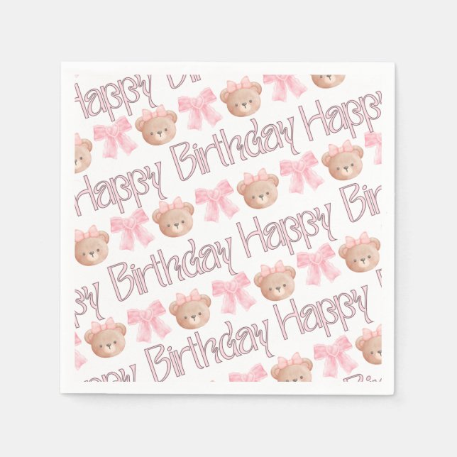 Rosa Coquette Bears och Rosett band Pappersservett (Framsidan)