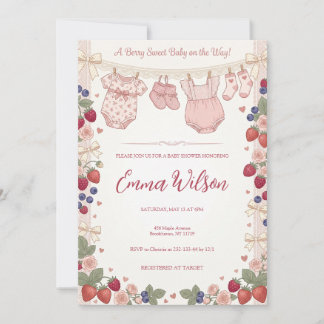 Rosa Coquette Berry Söt Baby Shower Inbjudan