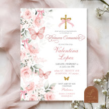 Rosa Coquette Blommig Fjäril Första Kommunion