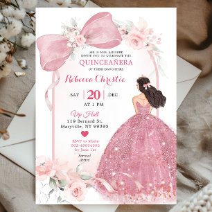 Rosa Coquette Blommigt Quinceañera Inbjudningar