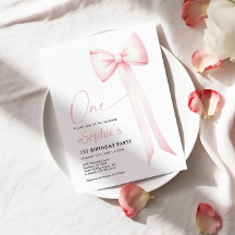 Rosa Coquette Bow 1:a födelsedagsinbjudan