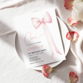 Rosa Coquette Bow 1:a födelsedagsinbjudan Inbjudningar
