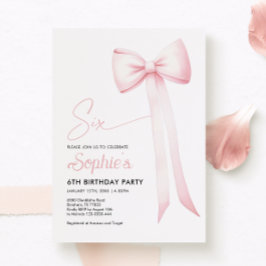 Rosa Coquette Bow 6e Birthday-inbjudan Inbjudningar
