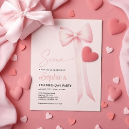 Rosa Coquette Bow 7:e Birthday-inbjudan Inbjudningar