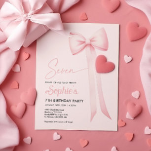 Rosa Coquette Bow 7:e Birthday-inbjudan Inbjudningar