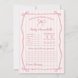 Rosa Coquette Bow Advice for Baby Shower Card Inbjudningar