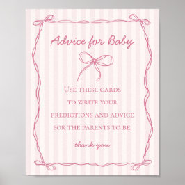Rosa Coquette Bow Advice for Baby Shower Game Poster