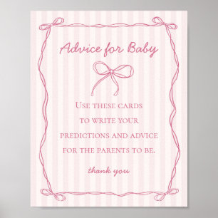 Rosa Coquette Bow Advice for Baby Shower Game Poster