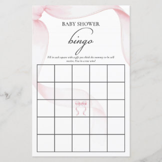 Rosa Coquette Bow Baby Shower Bingo Game