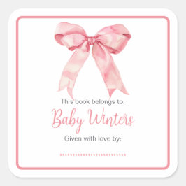 Rosa Coquette Bow Baby Shower Fyrkantigt Klistermärke