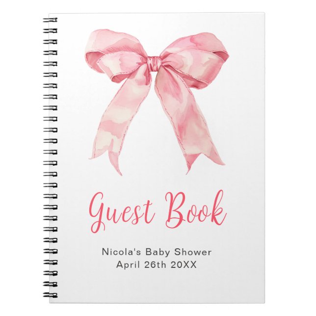Rosa Coquette Bow Baby Shower Gästbok Anteckningsbok (Framsidan)