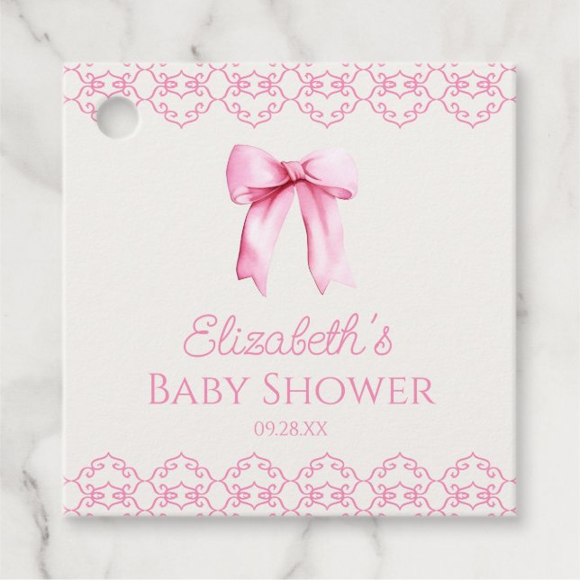 Rosa Coquette Bow Baby Shower Gåvor Etiketter (Framsida)