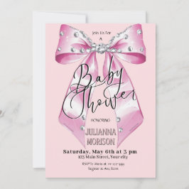 Rosa  Coquette Bow Baby Shower Girl Inbjudningar