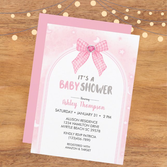 Rosa Coquette Bow Baby Shower Girl Inbjudningar (Skapare uppladdad)