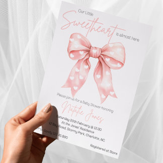 Rosa Coquette Bow Baby Shower Girl Inbjudningar