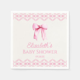 Rosa Coquette Bow Baby Shower Pappersservett