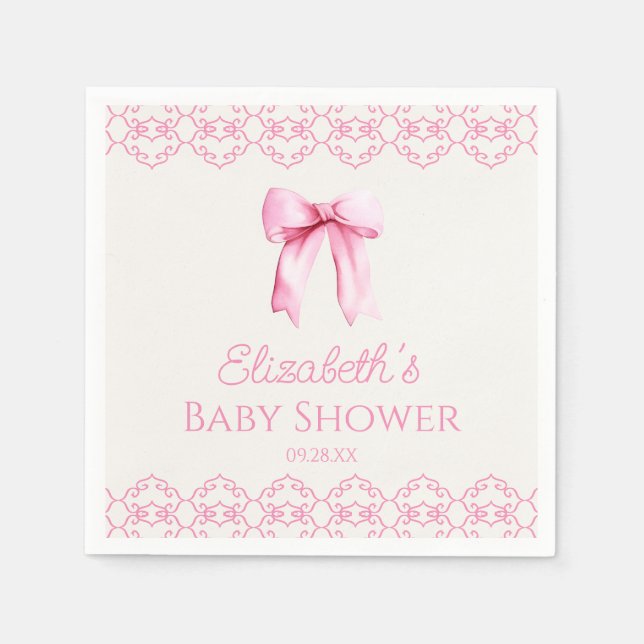Rosa Coquette Bow Baby Shower Pappersservett (Framsidan)