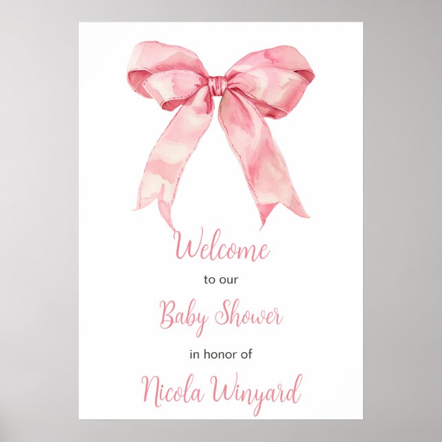 Rosa Coquette Bow Baby Shower Poster (Framsidan)