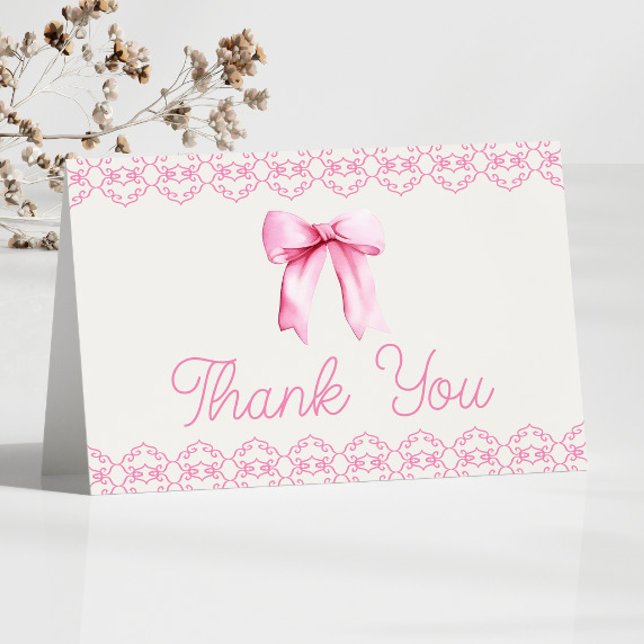 Rosa Coquette Bow Baby Shower Tack Kort (Skapare uppladdad)