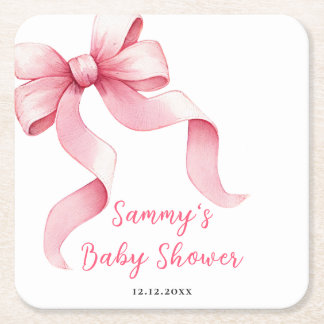 Rosa Coquette Bow Baby Shower Underlägg Papper Kvadrat