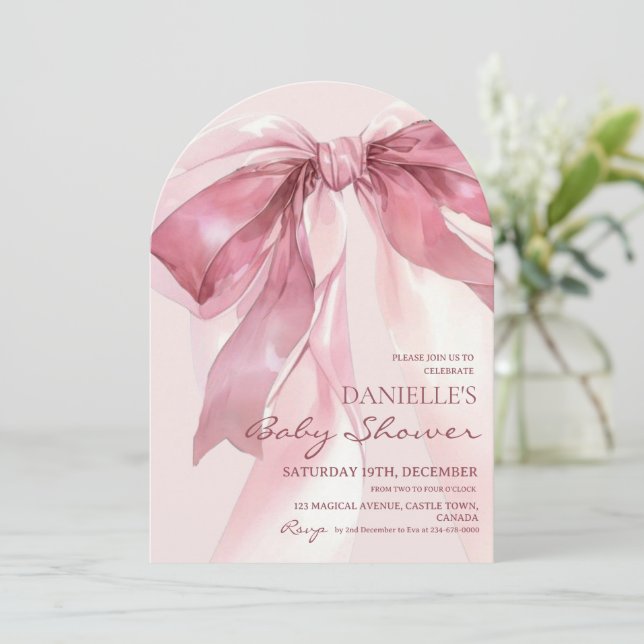Rosa Coquette Bow Babyflicka Shower Inbjudningar (Stående Fram)