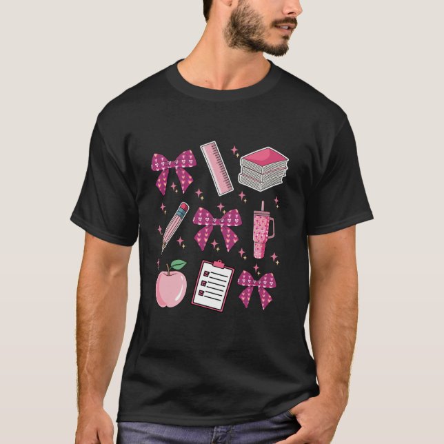 Rosa Coquette Bow Back to school Student Lacher L T Shirt (Framsida)