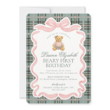 Rosa Coquette Bow Bear Beary Första Födelsedag