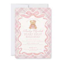 Rosa Coquette Bow Bear Beary Första Födelsedag