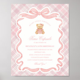 Rosa Coquette Bow Bear Födelsedag Tidskapsel Poster