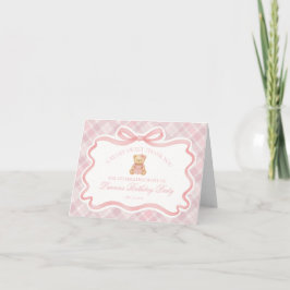 Rosa Coquette Bow Bear Födelsedags Kort för Tack
