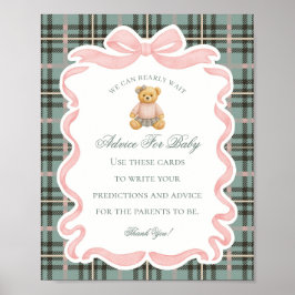 Rosa Coquette Bow Bear Förlossningsråd för Bebis Poster