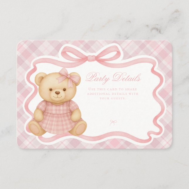 Rosa Coquette Bow Bear Rutarétygsdetaljer Kort (Framsida)