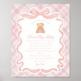 Rosa Coquette Bow Bear Rutarväv Säga Inte Baby Lek Poster
