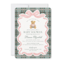 Rosa Coquette Bow Bear Rutat Rutigt Babyfirande