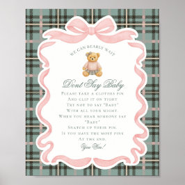 Rosa Coquette Bow Bear Rutmönster Säga Inte Baby L Poster