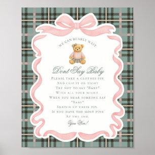 Rosa Coquette Bow Bear Rutmönster Säga Inte Baby L Poster