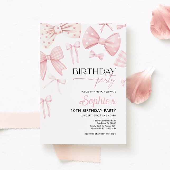 Rosa Coquette Bow Birthday-inbjudan Inbjudningar (Skapare uppladdad)