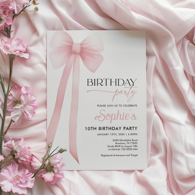 Rosa Coquette Bow Birthday-inbjudan Inbjudningar (Skapare uppladdad)