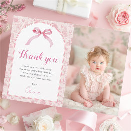 Rosa Coquette Bow Birthday Photo - tackkort Inbjudningar