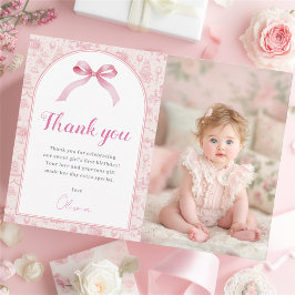 Rosa Coquette Bow Birthday Photo - tackkort Inbjudningar