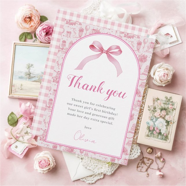 Rosa Coquette Bow Birthday - tackkort Inbjudningar (Skapare uppladdad)