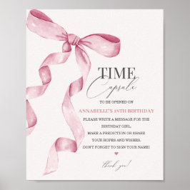 Rosa Coquette Bow Birthday Time Capsule Party Sign Poster