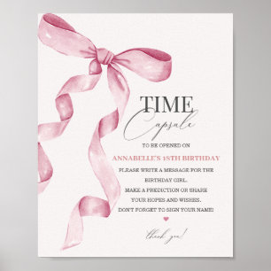 Rosa Coquette Bow Birthday Time Capsule Party Sign Poster