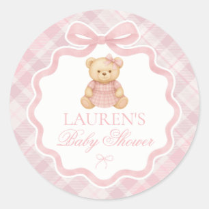 Rosa Coquette Bow Björn Baby Shower Kuvert Sigill Runt Klistermärke