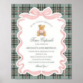 Rosa Coquette Bow Björn Födelsedag Tidskapsel Poster