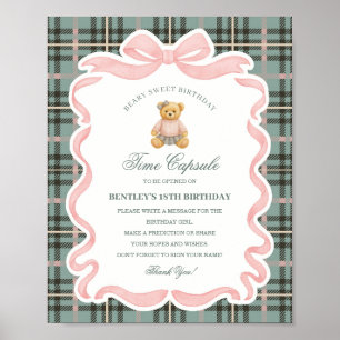 Rosa Coquette Bow Björn Födelsedag Tidskapsel Poster