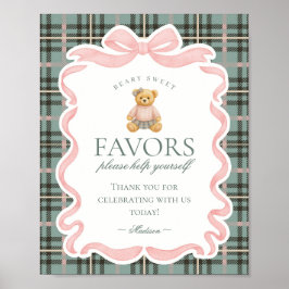 Rosa Coquette Bow Björn Randig Födelsedagsfirande Poster