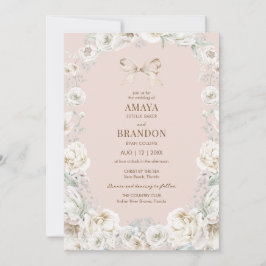 Rosa Coquette Bow Blommigt Bröllopsinbjudan Inbjudningar
