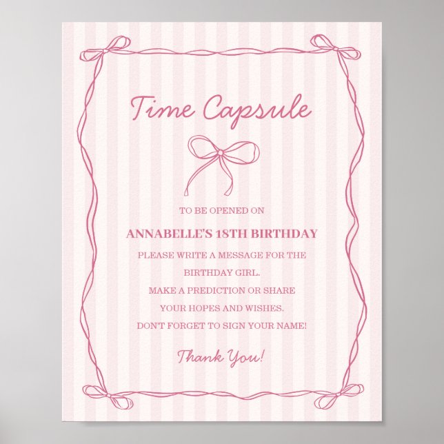 Rosa Coquette Bow Capsule Birthday Game Poster (Framsidan)
